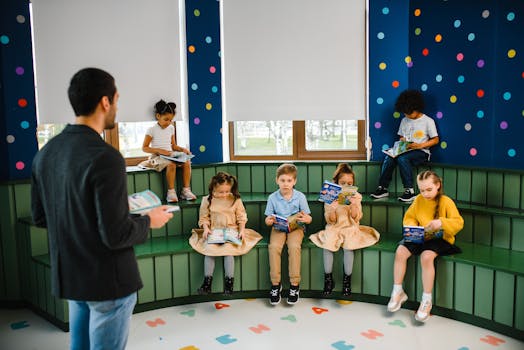 children discussing a book