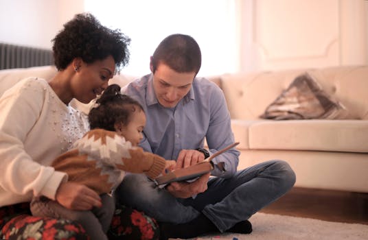 family reading a book about diversity