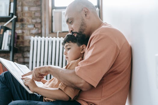 parent reading a book with child