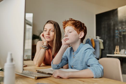 a parent helping a child with homework